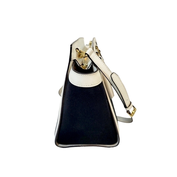 Michael Kors Selma Colorblock Black & White Large Trapeze Satchel Bag - Picture 7 of 15